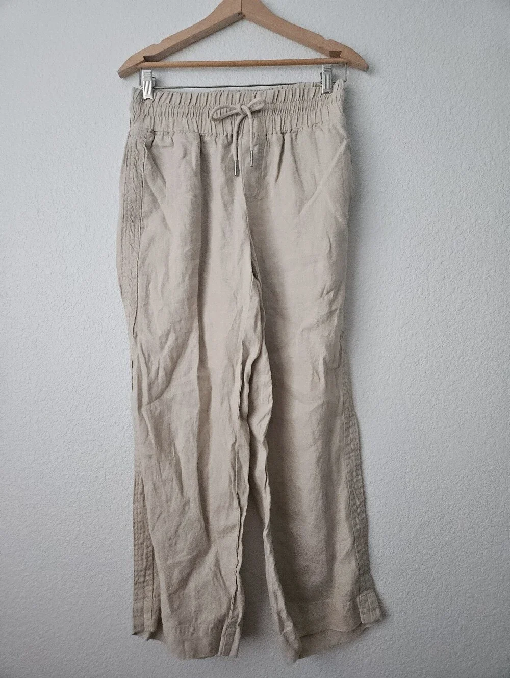 Quince 100% european linen wide leg relaxed pants in driftwood, cream tan, small